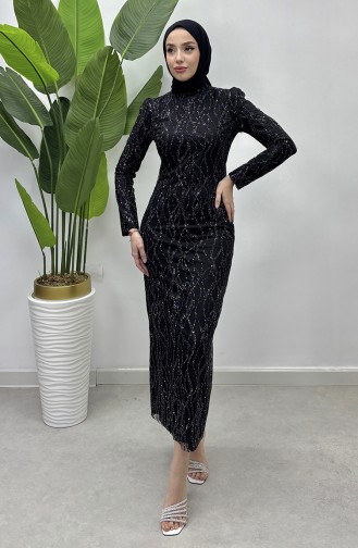 Abendkleid Aus Silbrigem Tüll 5518-01 Schwarz 5518-01