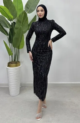Abendkleid Aus Silbrigem Tüll 5518-01 Schwarz 5518-01
