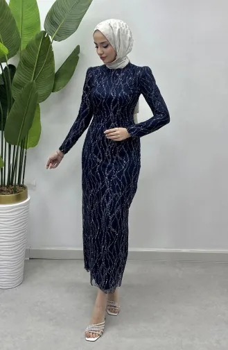 Abendkleid Aus Silbrigem Tüll 5518-02 Marineblau 5518-02