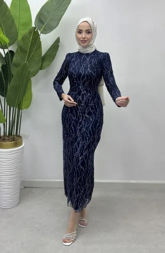 Abendkleid Aus Silbrigem Tüll 5518-02 Marineblau 5518-02