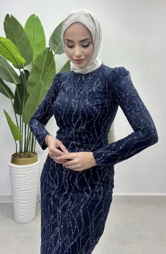 Abendkleid Aus Silbrigem Tüll 5518-02 Marineblau 5518-02