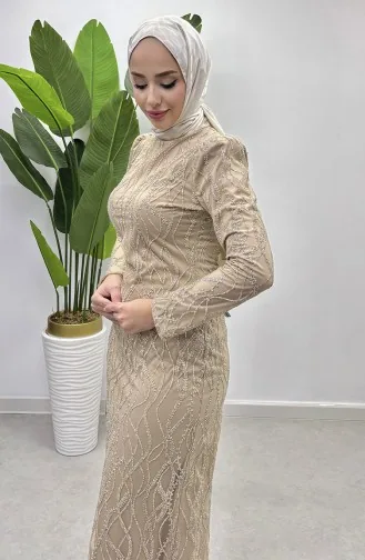 Silbriges Tüll-Abendkleid 5518-04 Beige 5518-04