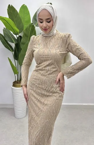 Silbriges Tüll-Abendkleid 5518-04 Beige 5518-04