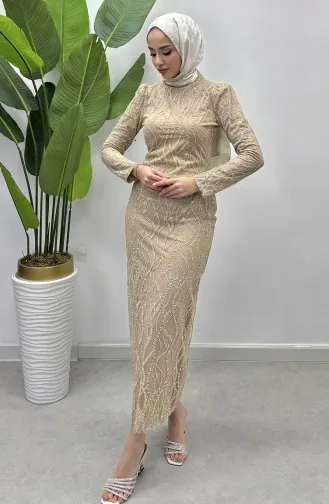 Silbriges Tüll-Abendkleid 5518-04 Beige 5518-04