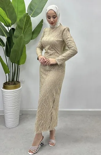 Silbriges Tüll-Abendkleid 5518-04 Beige 5518-04