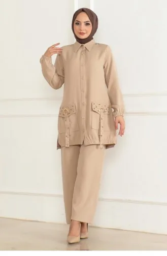 Pocket Detailed Suit Beige 19229 15337