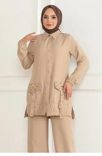 Pocket Detailed Suit Beige 19229 15337