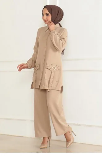 Pocket Detailed Suit Beige 19229 15337