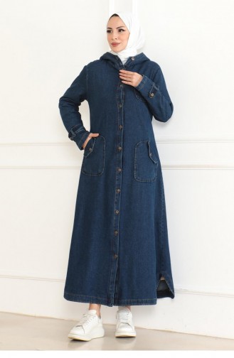 Manteau En Jean à Capuche Bleu Foncé 19230 15342