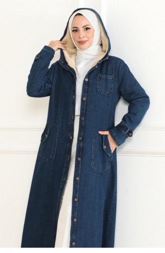 Manteau En Jean à Capuche Bleu Foncé 19230 15342