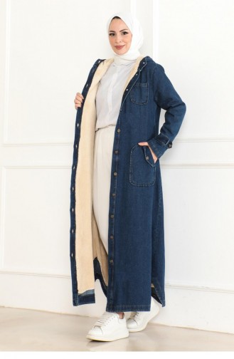 Manteau En Jean à Capuche Bleu Foncé 19230 15342