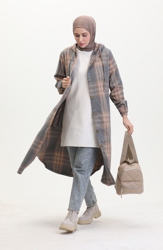 Hooded Lumberjack Fabric Buttoned Coat 0534-01 Mink 0534-01