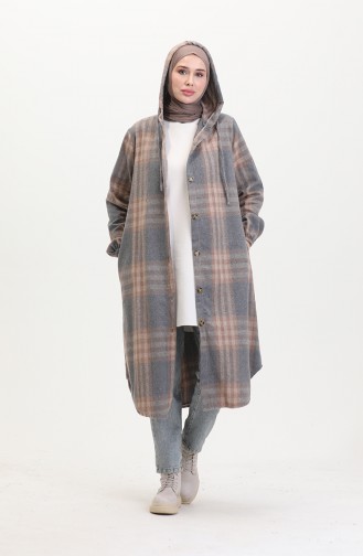 Hooded Lumberjack Fabric Buttoned Coat 0534-01 Mink 0534-01