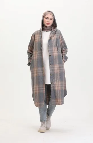 Hooded Lumberjack Fabric Buttoned Coat 0534-01 Mink 0534-01