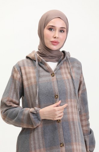 Hooded Lumberjack Fabric Buttoned Coat 0534-01 Mink 0534-01