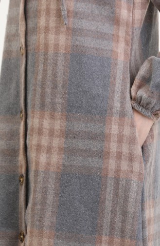 Hooded Lumberjack Fabric Buttoned Coat 0534-01 Mink 0534-01