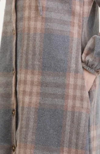 Hooded Lumberjack Fabric Buttoned Coat 0534-01 Mink 0534-01
