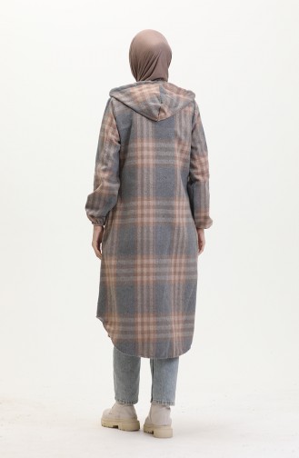 Hooded Lumberjack Fabric Buttoned Coat 0534-01 Mink 0534-01