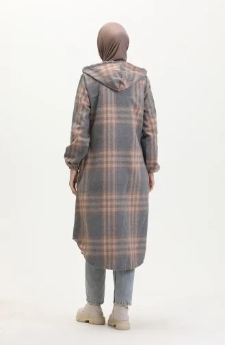 Hooded Lumberjack Fabric Buttoned Coat 0534-01 Mink 0534-01