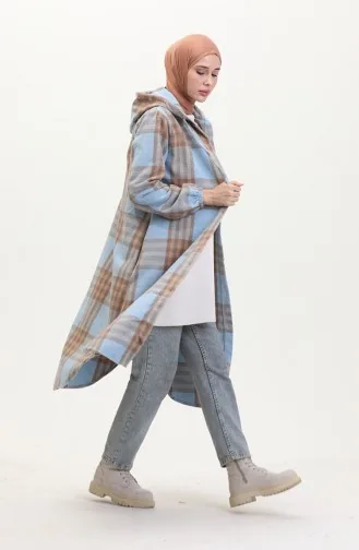 Hooded Lumberjack Fabric Buttoned Coat 0534-02 Blue 0534-02
