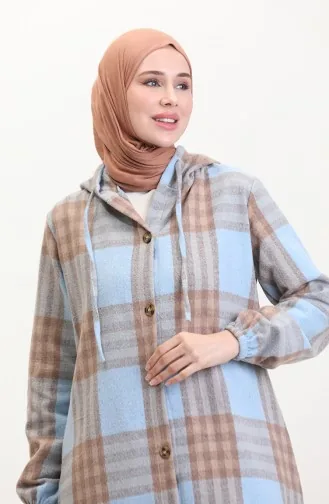 Hooded Lumberjack Fabric Buttoned Coat 0534-02 Blue 0534-02