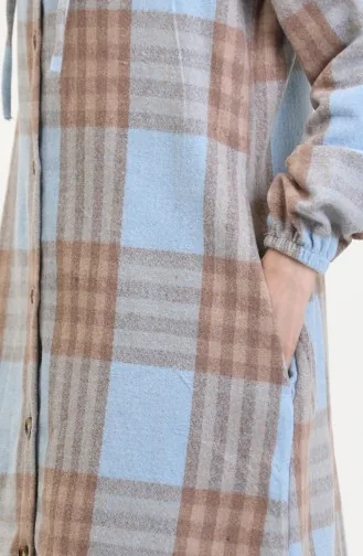 Hooded Lumberjack Fabric Buttoned Coat 0534-02 Blue 0534-02