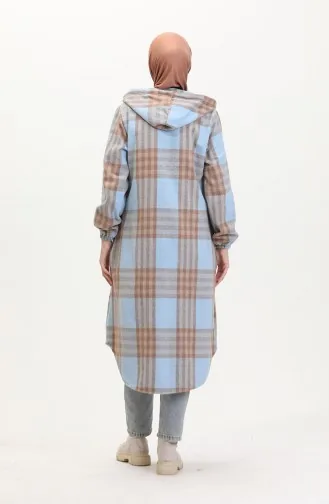 Hooded Lumberjack Fabric Buttoned Coat 0534-02 Blue 0534-02