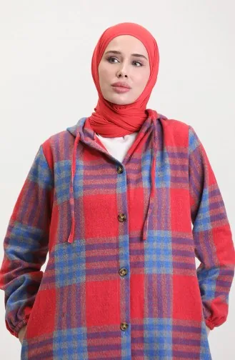 Kapüşonlu Oduncu Kumaş Düğmeli Kap 0534-04 Kırmızı