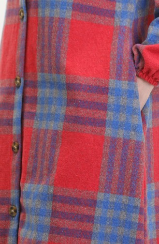 Hooded Lumberjack Fabric Buttoned Coat 0534-04 Red 0534-04