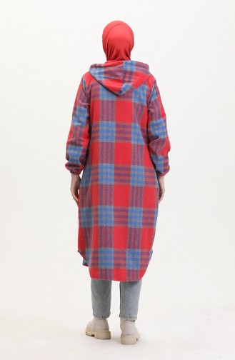 Hooded Lumberjack Fabric Buttoned Coat 0534-04 Red 0534-04