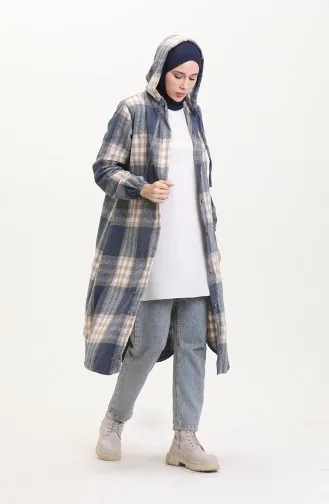 Kapüşonlu Oduncu Kumaş Düğmeli Kap 0534-05 Lacivert