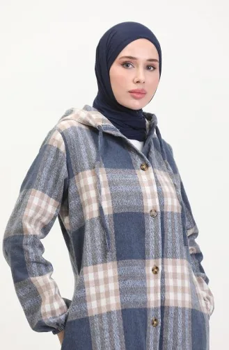 Kapüşonlu Oduncu Kumaş Düğmeli Kap 0534-05 Lacivert