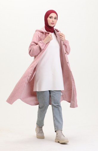 Manteau Mince à Capuche 0535-05 Rose Poudré 0535-05
