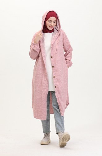 Manteau Mince à Capuche 0535-05 Rose Poudré 0535-05