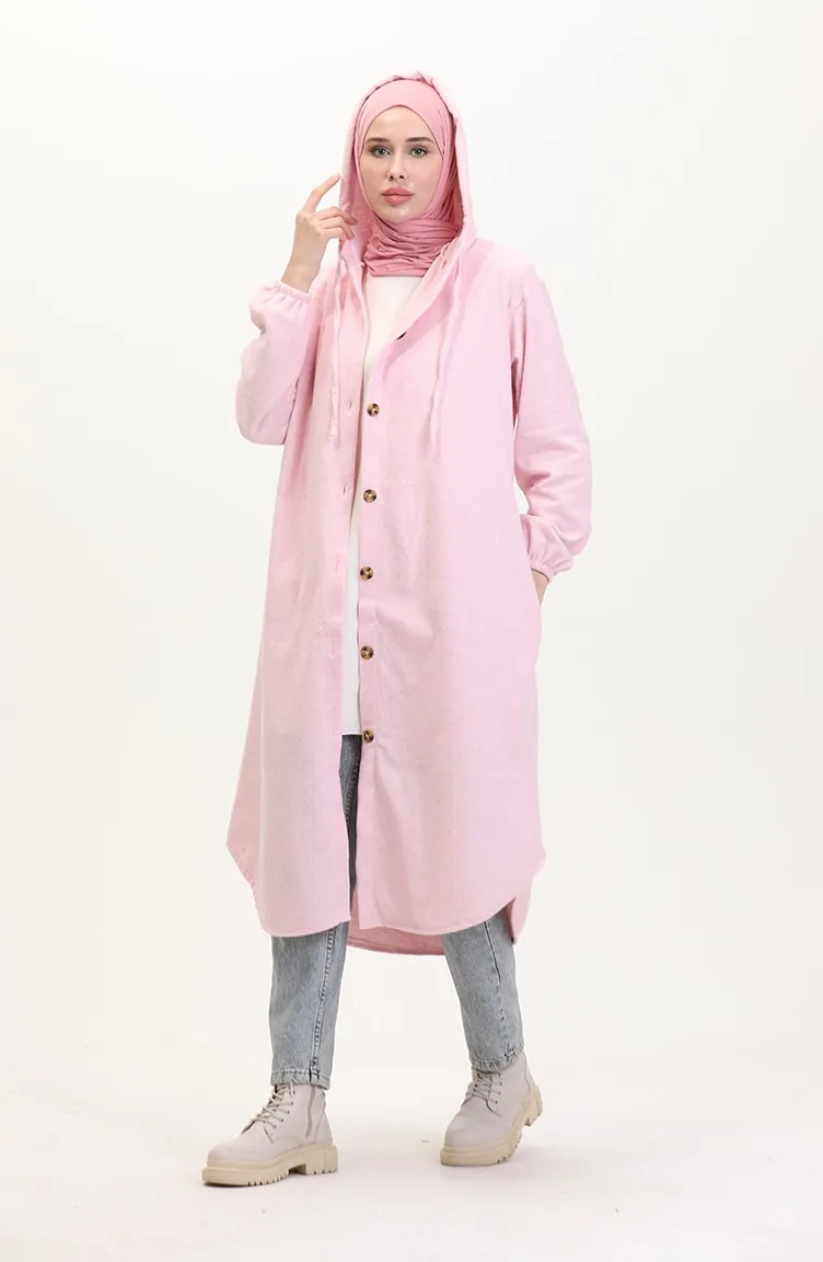 Dünner Gestempelter Umhang Mit Kapuze 0535-06 Pink 0535-06