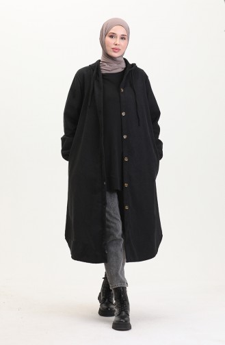 Dünnes Gestempeltes Cape Mit Kapuze 0535-09 Schwarz 0535-09