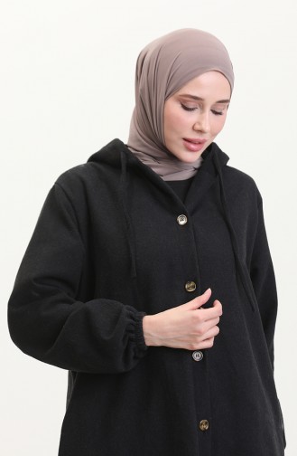 Dünnes Gestempeltes Cape Mit Kapuze 0535-09 Schwarz 0535-09