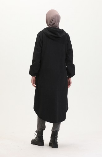 Dünnes Gestempeltes Cape Mit Kapuze 0535-09 Schwarz 0535-09