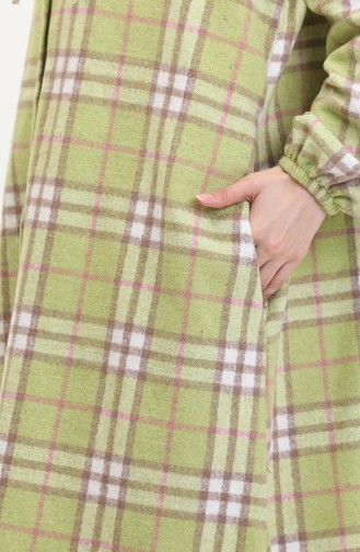 Hooded Plaid Pattern Buttoned Coat 0536-01 Oil Green 0536-01
