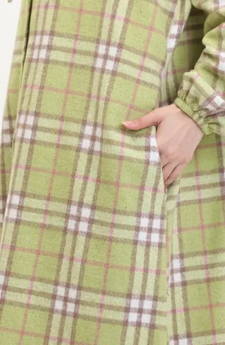 Hooded Plaid Pattern Buttoned Coat 0536-01 Oil Green 0536-01