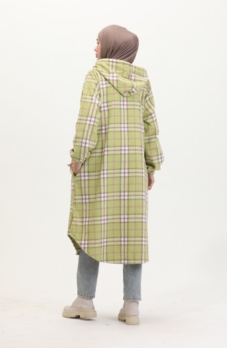 Hooded Plaid Pattern Buttoned Coat 0536-01 Oil Green 0536-01