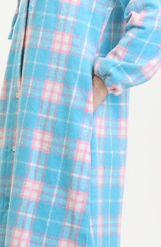 Hooded Plaid Pattern Buttoned Coat 0536-03 Turquoise 0536-03
