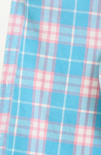 Hooded Plaid Pattern Buttoned Coat 0536-03 Turquoise 0536-03
