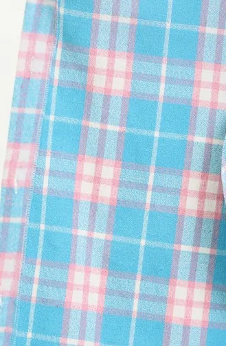 Cape Boutonnée à Motif Carreaux Avec Capuche 0536-03 Turquoise 0536-03