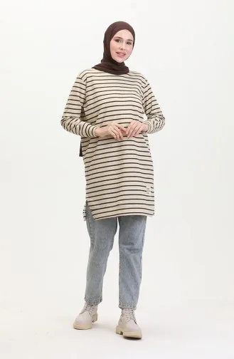 Striped Sweatshirt 0538-01 Beige Black 0538-01