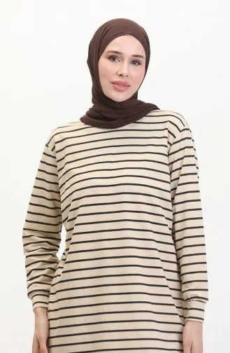Striped Sweatshirt 0538-01 Beige Black 0538-01
