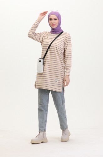 Gestreept Sweatshirt 0538-02 Beige Lila 0538-02