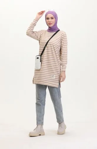 Gestreept Sweatshirt 0538-02 Beige Lila 0538-02