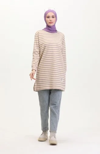 Gestreept Sweatshirt 0538-02 Beige Lila 0538-02