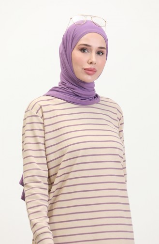 Gestreept Sweatshirt 0538-02 Beige Lila 0538-02